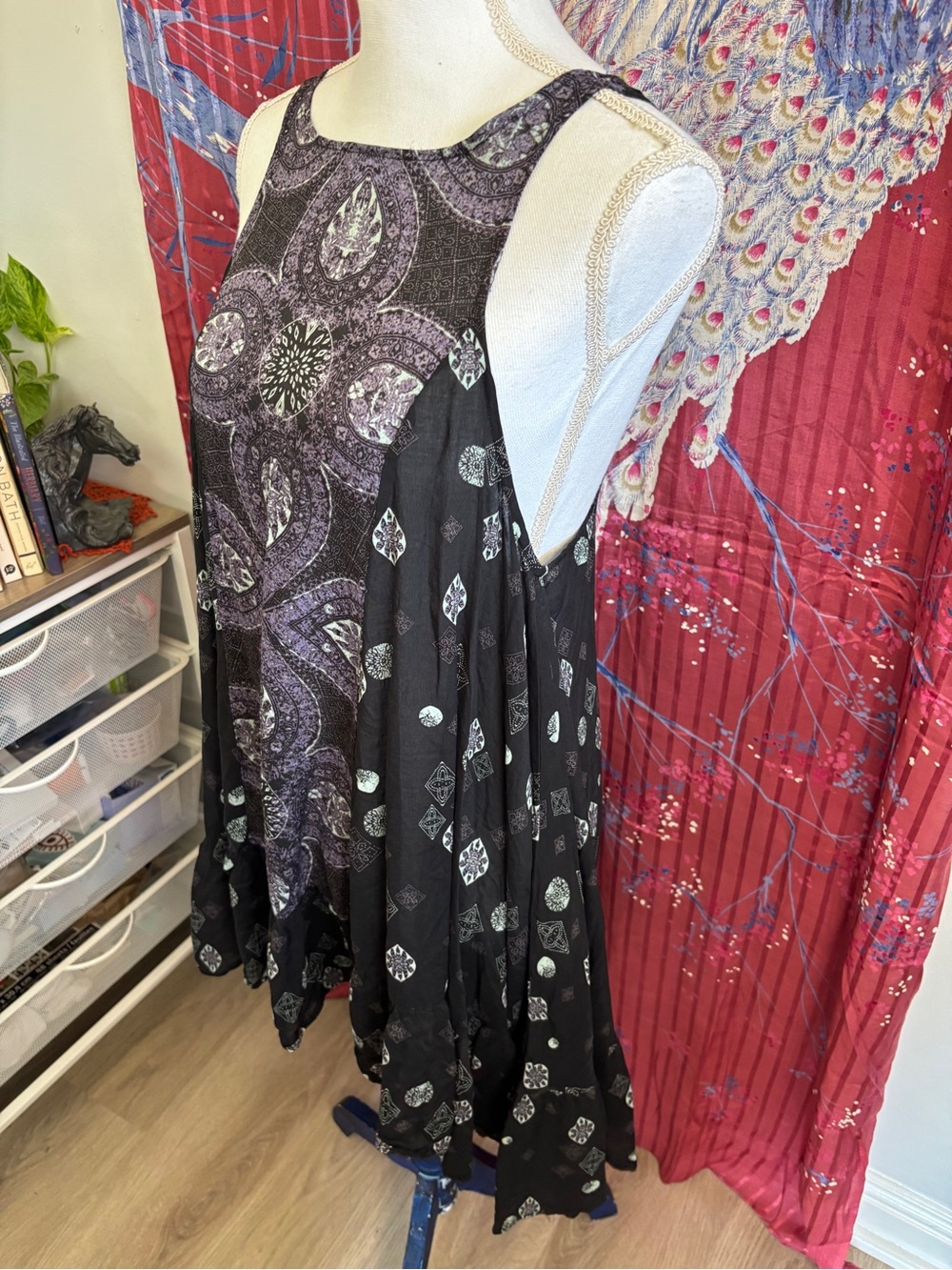Free People Black & Purple Medallion Swing Mini Dress/Tunic - Picture 3 of 6
